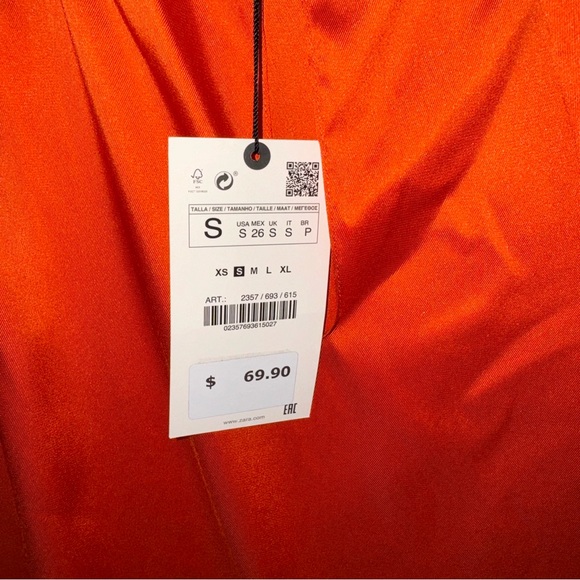 ZARA WOMAN ORANGE SATIN VOLUMINOUS SLEEVE BLOUSE SIZE Small - Picture 9 of 11